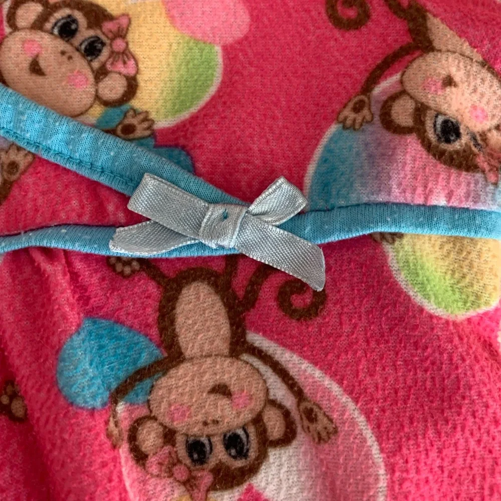 J. Khaki Nightgown Girls L 10/12 Pink Monkey Flannel Pajamas Long Sleeves Hearts